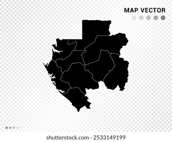 Silueta de Vector negro del mapa de Gabón sobre fondo transparente.