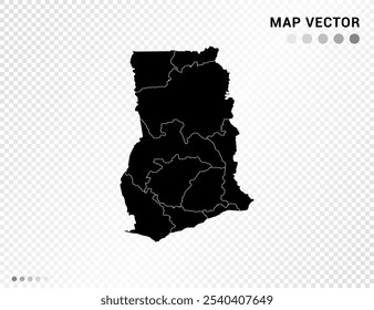 Silhueta vetorial preta do mapa de Gana sobre fundo transparente.