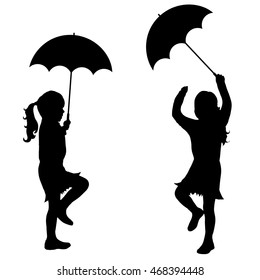 Black vector silhouette of girl with umbrella