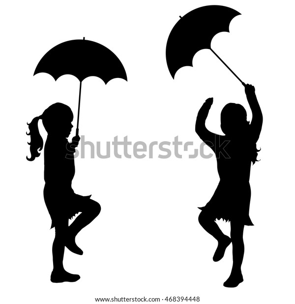 Black Vector Silhouette Girl Umbrella Stock Vector (Royalty Free) 468394448