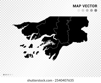 Silhueta vetor preta do mapa de Guiné-Bissau sobre fundo transparente.