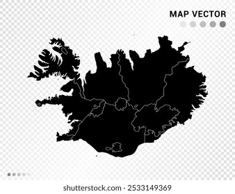Silueta de Vector negro del mapa de Islandia sobre fondo transparente.
