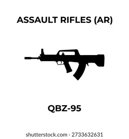 A black vector silhouette icon of the Chinese QBZ-95 bullpup assault rifle isolated on a white background.