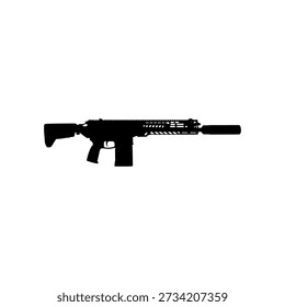 Black vector silhouette icon of an XM7 rifle with suppressor.
