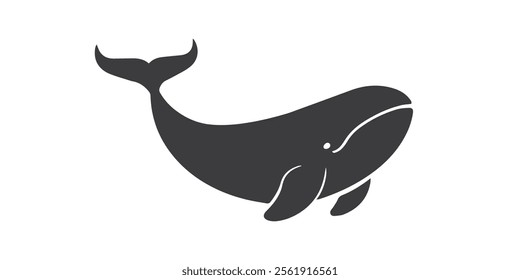 Black vector silhouette illustration of a whale in a flat minimalist style