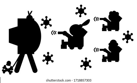 Ilustración de silueta vector negro, que muestra claramente el daño de ver televisión constantemente y malas noticias. No deje que el coronavirus dañe su salud mental.