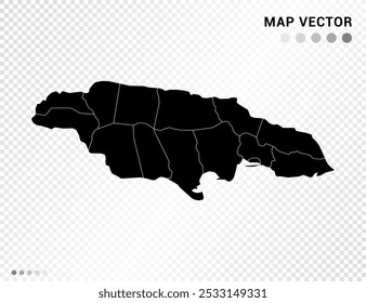 Black vector silhouette of Jamaica map on transparent background.
