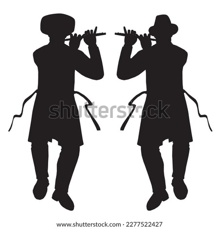 Black vector silhouette of a Jewish klezmer Transverse flute player.
A Jewish Hasidic and rabbi dances in the joy of Beit Hashuava in Miron at Rabbi Shimon's grave. ストックフォト © 