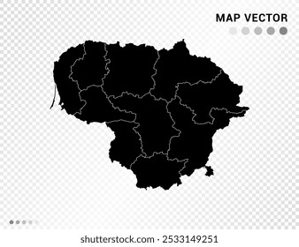 Black vector silhouette of Lithuania map on transparent background.