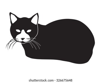 black vector silhouette of lying cat