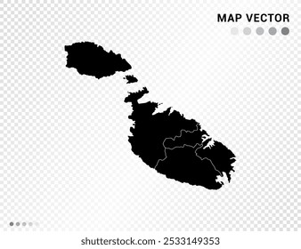 Silhueta vetor preta do mapa de Malta no fundo transparente.