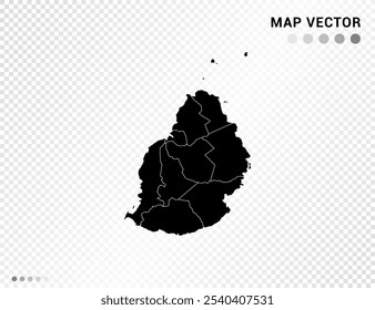 Schwarze Vektorsilhouette von Mauritius Karte auf transparentem Hintergrund.