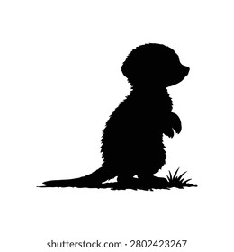 Black vector silhouette of a meerkat (Suricata suricatta) standing on its hind legs icon vector flat design.
