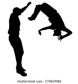 Black vector silhouette men on white background.
