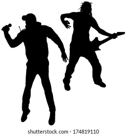 Black vector silhouette men on white background.