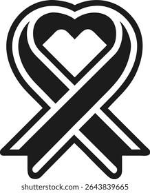 Black vector silhouette of mental health awareness ribbon icon with outline design