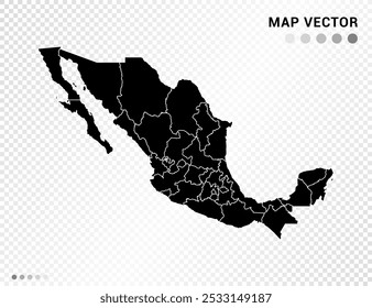 Black vector silhouette of Mexico map on transparent background.