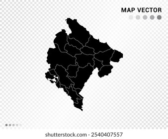 Black vector silhouette of Montenegro map on transparent background.