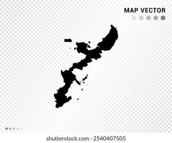 Black vector silhouette of Okinawa map on transparent background.