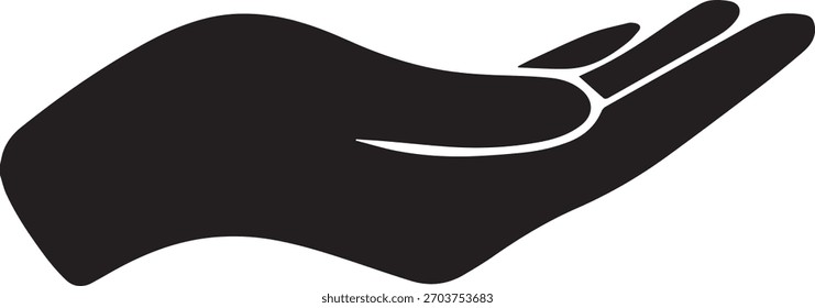 Black Vector Silhouette of Open Palm Hand Gesture with Smooth Minimal Contours on Transparent Background