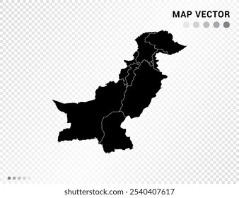 Silueta de Vector negro del mapa de Pakistán sobre fondo transparente.