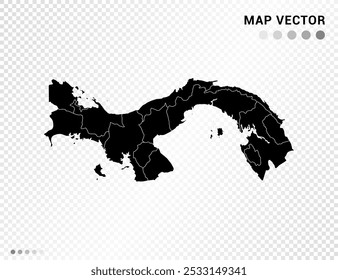 Schwarze Vektorsilhouette von Panama-Karte auf transparentem Hintergrund.