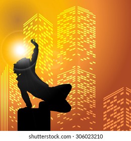 Black vector silhouette parkour man on white background