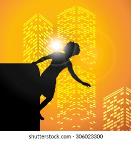 Black vector silhouette parkour man on white background