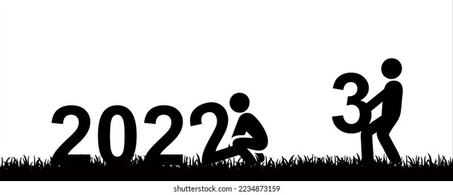 Silueta de vector negro para la preparación para acoger el concepto de fiesta y idea de Año Nuevo 2023. Ilustración vectorial.