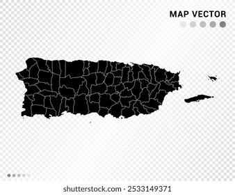 Black vector silhouette of Puerto Rico map on transparent background.