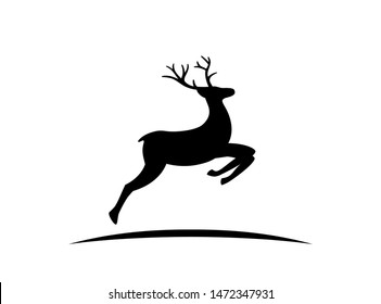 Black vector silhouette of Reindeer with antlers isolated on white background.