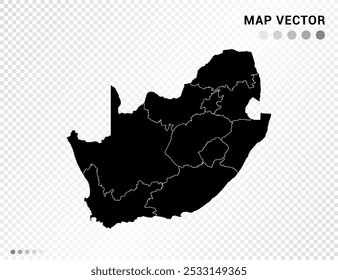 Black vector silhouette of South Africa map on transparent background.