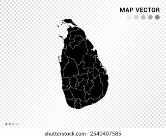 Silueta de Vector negro del mapa de Sri Lanka sobre fondo transparente.