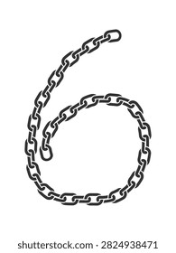 A black vector silhouette of a strong metal chain forming the number six on a clean white background. This minimal graphic evokes feelings of strength, confinement, and connection. Nobody.
