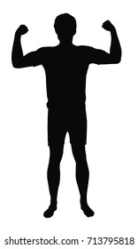 Black vector silhouette of strong young man isolated on white background