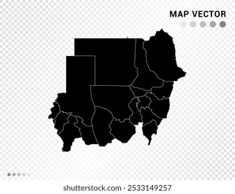 Black vector silhouette of Sudan map on transparent background.