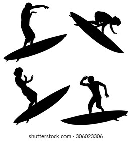 Silhouette Surfer Man On Surfboard White Stock Vector (Royalty Free ...