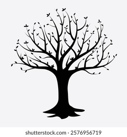 Black Vector Silhouette Of A Tree With Leaves, tree vector illustration, Isolated On White Background, EPS 10
