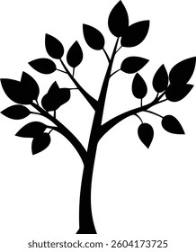 Black Vector Silhouette of a Tree with Leaves Natural Plant Illustration for Logo and Design