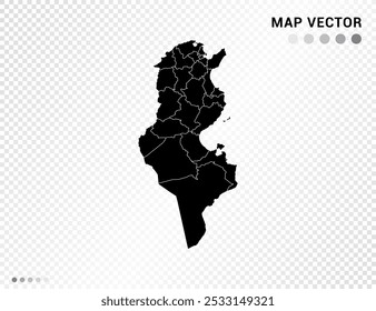 Silhueta vetor preta do mapa de Tunísia no fundo transparente.