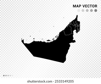 Black vector silhouette of United Arab Emirates map on transparent background.