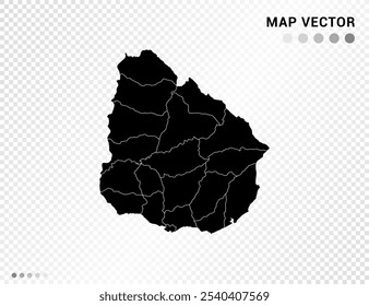 Silueta de Vector negro del mapa de Uruguay sobre fondo transparente.