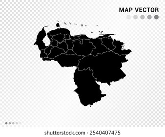 Silhueta vetorial preta do mapa da Venezuela sobre fundo transparente.