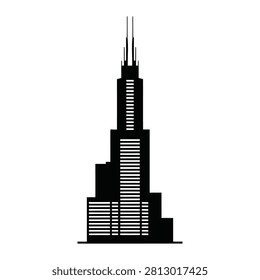 Black vector silhouette of the Willis Tower, famous Chicago skyscraper landmark