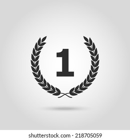 Black vector silhouette winner icon with the number 1. Laurel wreath, a sign, a symbol of victory, in the first place, ahead of the first, the best isolated on white background