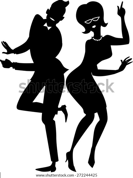 Black
vector silhouette of a young stylish couple dressed in late 1950s
early 1960s fashion dancing the Twist,  EPS
8