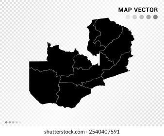 Black vector silhouette of Zambia map on transparent background.