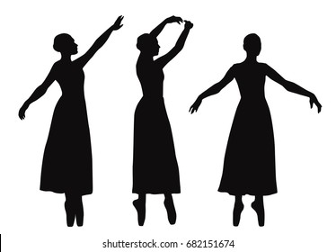 Black vector silhouettes of ballet dancer isolated on white background