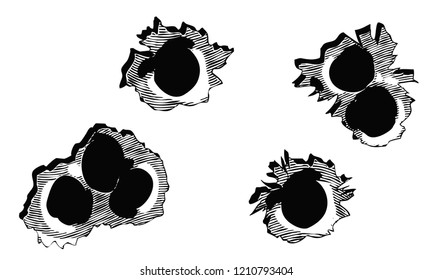 Black vector silhouettes of bullet holes