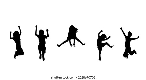 Black Vector Silhouettes Five Children On Stock Vector (Royalty Free ...